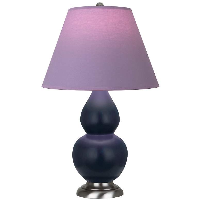 Image 1 Double Gourd 23"H Blue And Silver Lamp w/ Lavender And Plum Shade