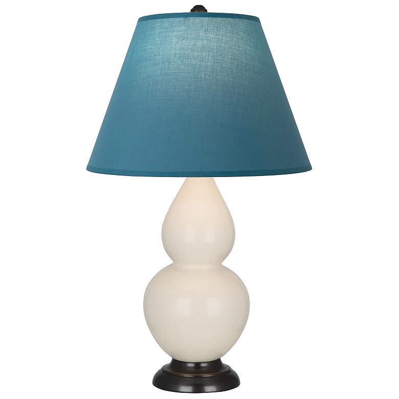 Image 1 Double Gourd 23"H Bone And Bronze Lamp w/ Bright Blue And Gray Shade
