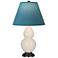 Double Gourd 23"H Bone And Bronze Lamp w/ Bright Blue And Gray Shade