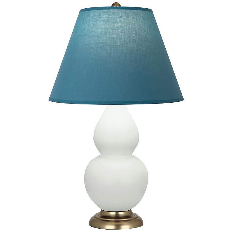 Image 1 Double Gourd 23"H Celadon And Brass Lamp w/ Bright Blue And Gray Shade