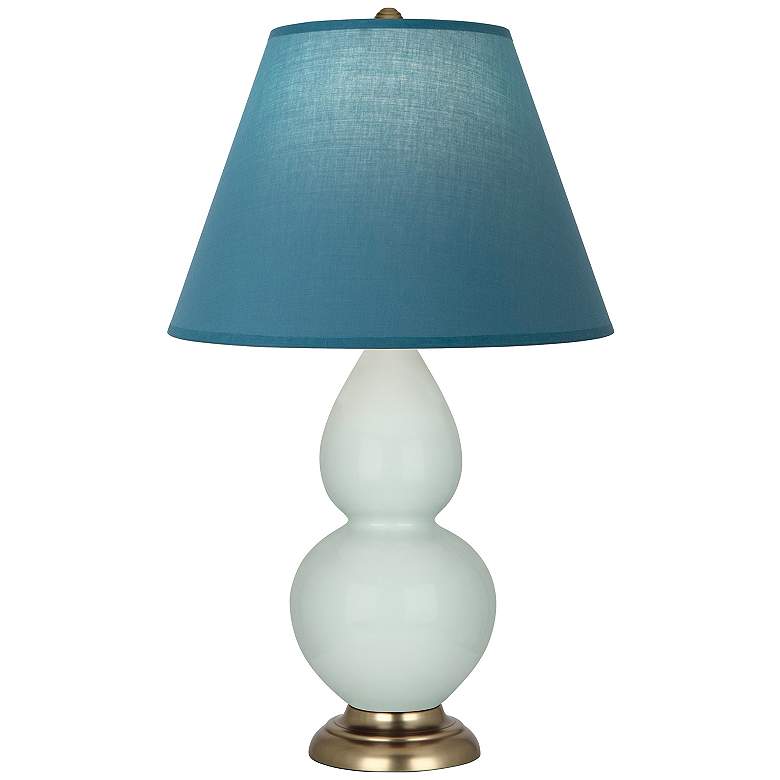 Image 1 Double Gourd 23"H Celadon And Brass Lamp w/ Bright Blue And Gray Shade