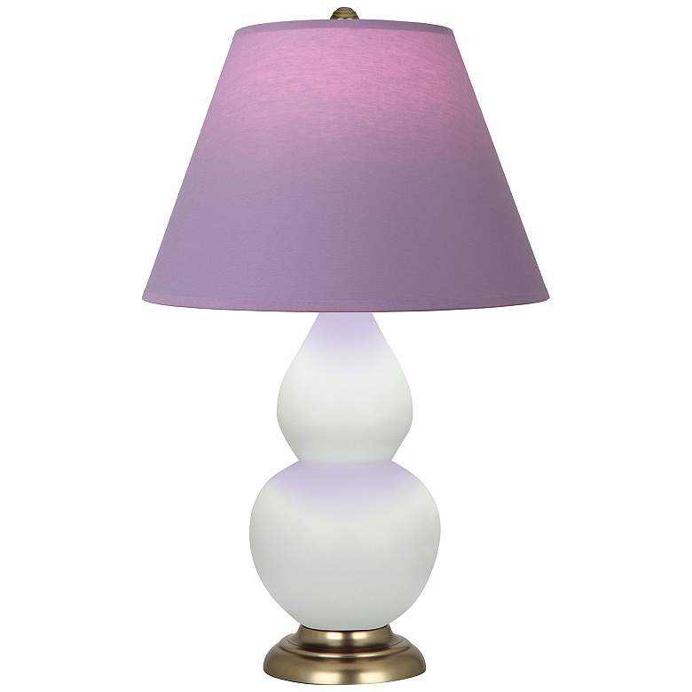 Image 1 Double Gourd 23"H Celadon And Brass Lamp w/ Lavender And Plum Shade