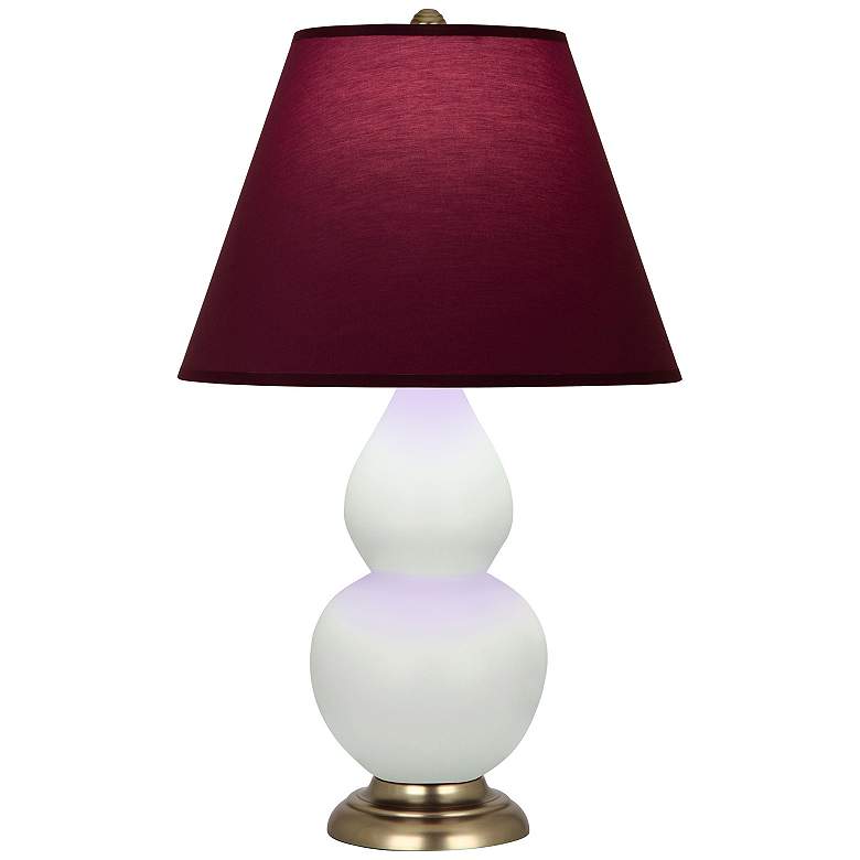 Image 1 Double Gourd 23"H Celadon And Brass Lamp w/ Plum And Lavender Shade