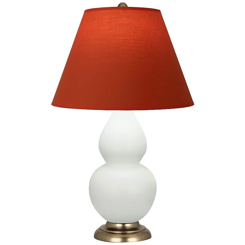 Image 1 Double Gourd 23"H Celadon And Brass Lamp w/ Tangerine And Taupe Shade