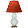 Double Gourd 23"H Celadon And Brass Lamp w/ Tangerine And Taupe Shade