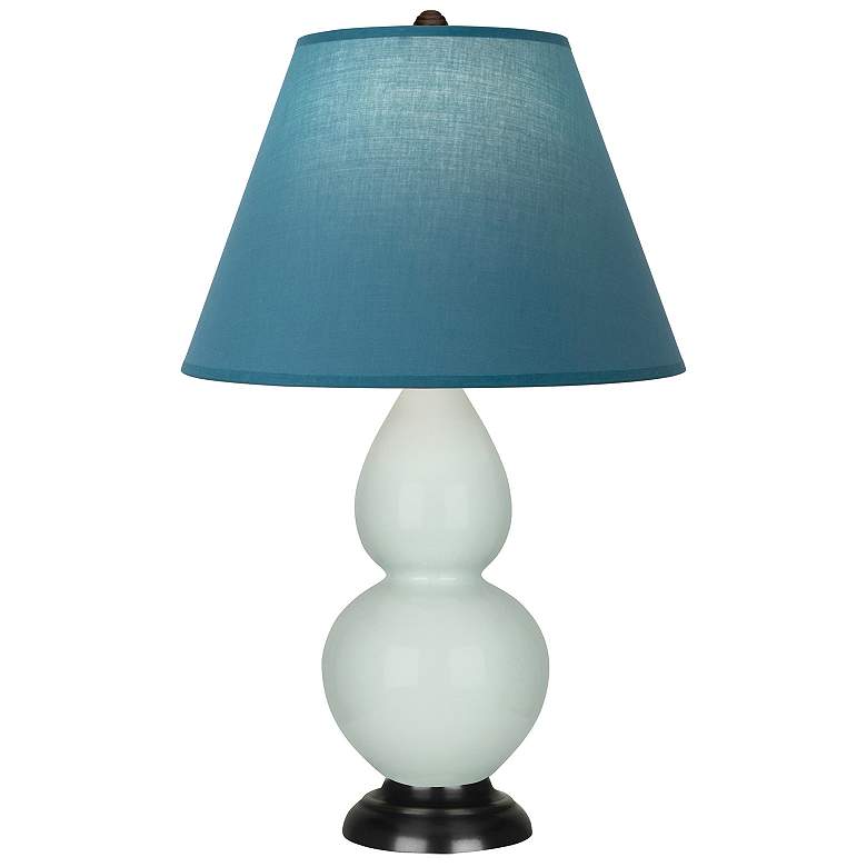 Image 1 Double Gourd 23"H Celadon And Bronze Lamp w/ Bright Blue And Gray Shade