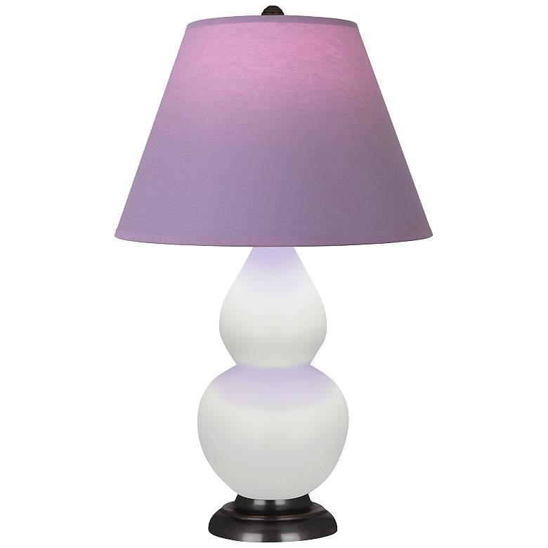 Image 1 Double Gourd 23"H Celadon And Bronze Lamp w/ Lavender And Plum Shade
