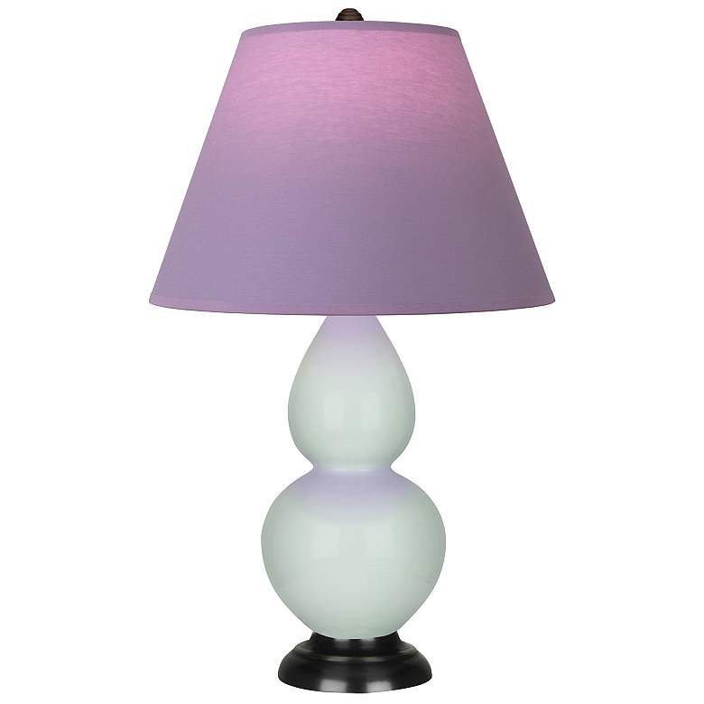 Image 1 Double Gourd 23"H Celadon And Bronze Lamp w/ Lavender And Plum Shade