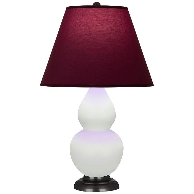 Image 1 Double Gourd 23"H Celadon And Bronze Lamp w/ Plum And Lavender Shade