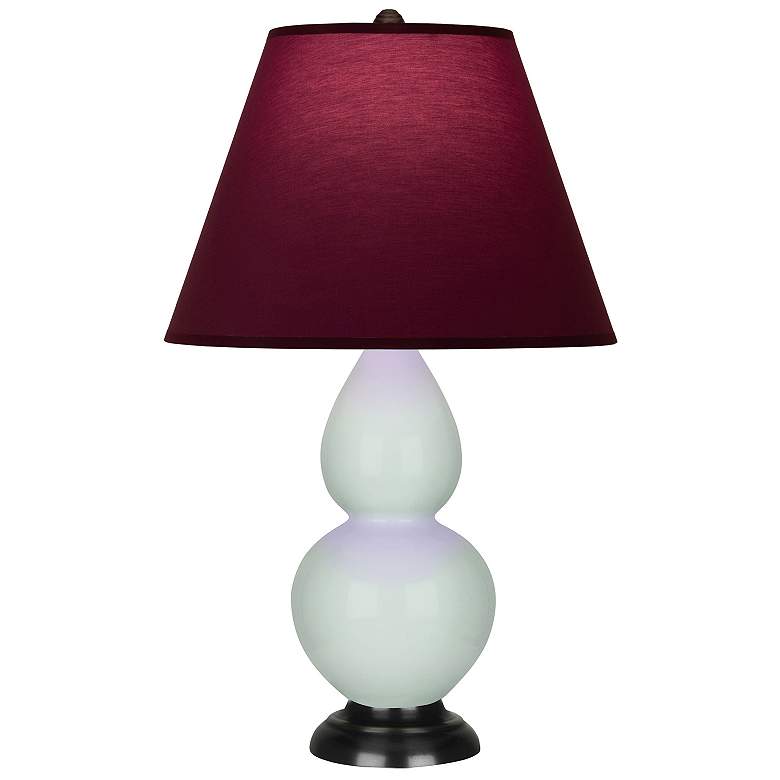 Image 1 Double Gourd 23"H Celadon And Bronze Lamp w/ Plum And Lavender Shade