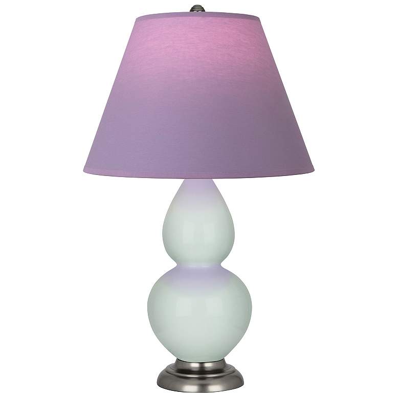 Image 1 Double Gourd 23"H Celadon And Silver Lamp w/ Lavender And Plum Shade