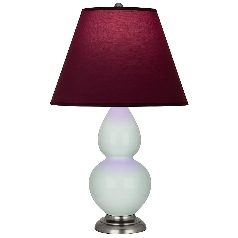 Image 1 Double Gourd 23"H Celadon And Silver Lamp w/ Plum And Lavender Shade