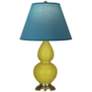 Double Gourd 23"H Citron And Brass Lamp w/ Bright Blue And Gray Shade