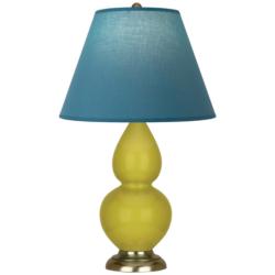 Double Gourd 23"H Citron And Brass Lamp w/ Bright Blue And Gray Shade