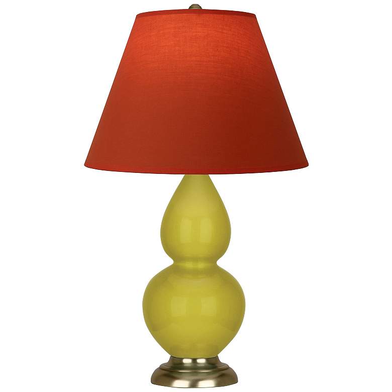 Image 1 Double Gourd 23"H Citron And Brass Lamp w/ Tangerine And Taupe Shade