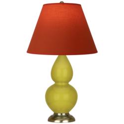 Double Gourd 23"H Citron And Brass Lamp w/ Tangerine And Taupe Shade