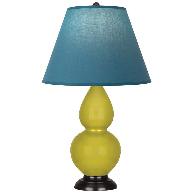 Image 1 Double Gourd 23"H Citron And Bronze Lamp w/ Bright Blue And Gray Shade