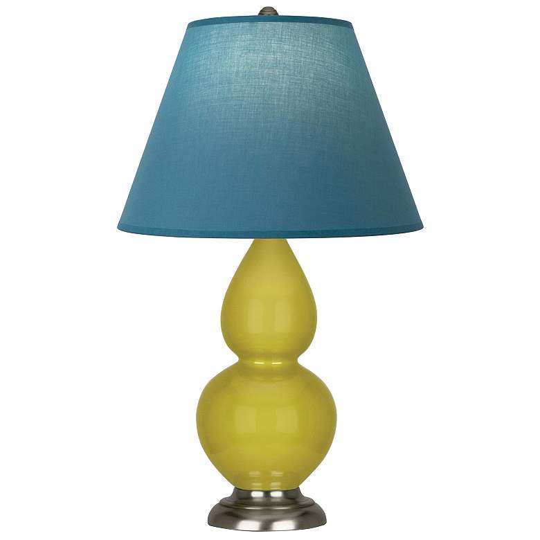 Image 1 Double Gourd 23"H Citron And Silver Lamp w/ Bright Blue And Gray Shade