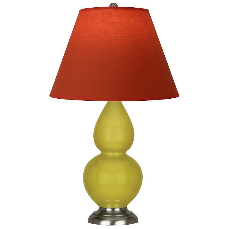 Image 1 Double Gourd 23"H Citron And Silver Lamp w/ Tangerine And Taupe Shade