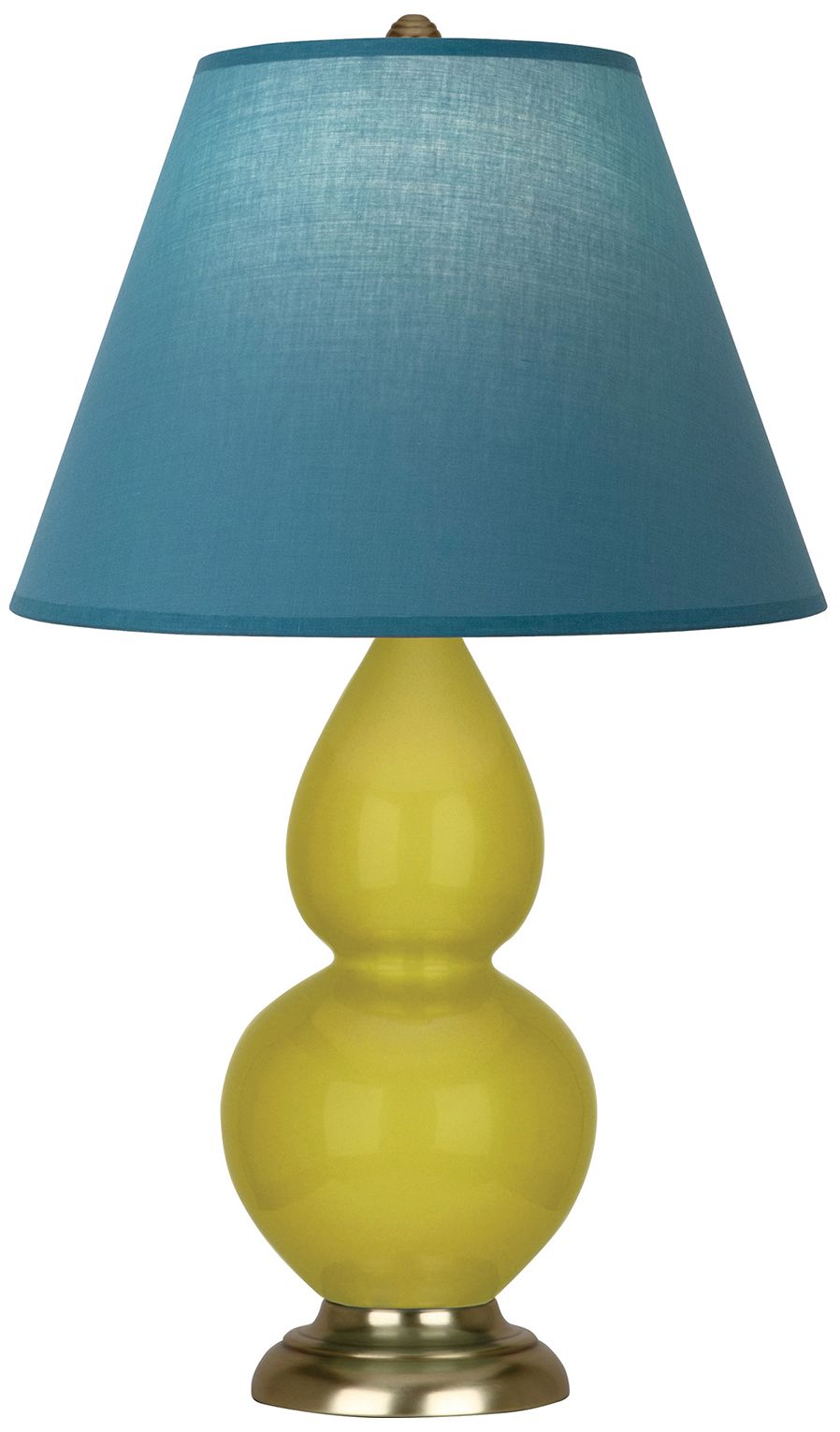 Double Gourd 23"H Citron & Brass Lamp w/ Bright Blue & Gray Made to Order