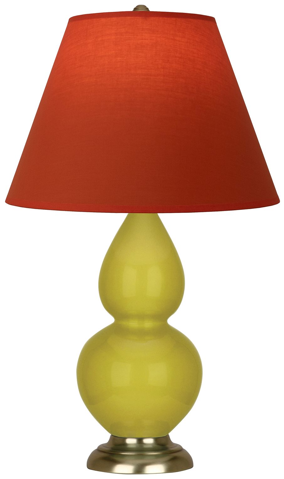 Double Gourd 23"H Citron & Brass Lamp w/ Tangerine & Taupe Made to Order