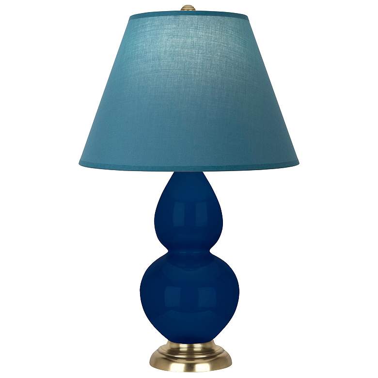 Image 1 Double Gourd 23"H Cobalt And Brass Lamp w/ Bright Blue And Gray Shade