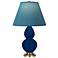 Double Gourd 23"H Cobalt And Brass Lamp w/ Bright Blue And Gray Shade