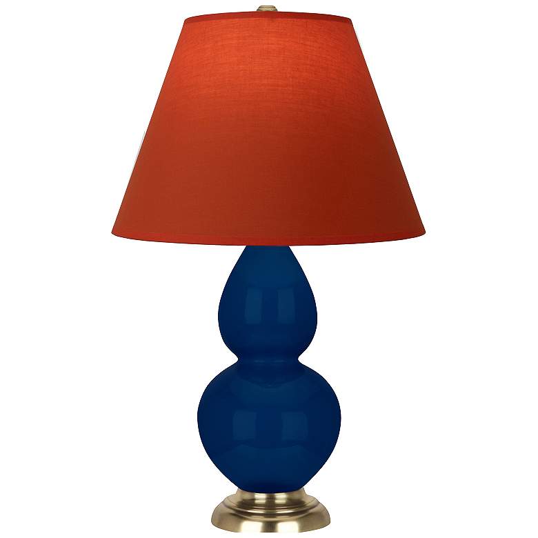 Image 1 Double Gourd 23"H Cobalt And Brass Lamp w/ Tangerine And Taupe Shade