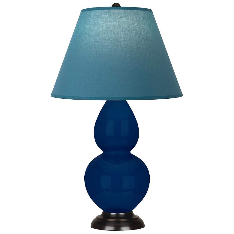 Image 1 Double Gourd 23"H Cobalt And Bronze Lamp w/ Bright Blue And Gray Shade