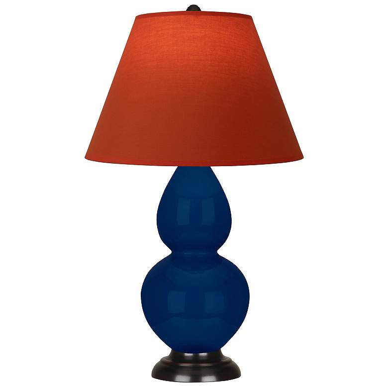 Image 1 Double Gourd 23"H Cobalt And Bronze Lamp w/ Tangerine And Taupe Shade