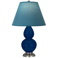 Double Gourd 23"H Cobalt And Silver Lamp w/ Bright Blue And Gray Shade