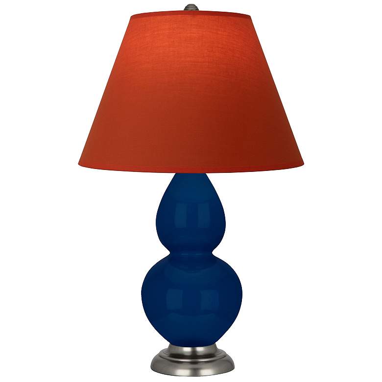 Image 1 Double Gourd 23"H Cobalt And Silver Lamp w/ Tangerine And Taupe Shade