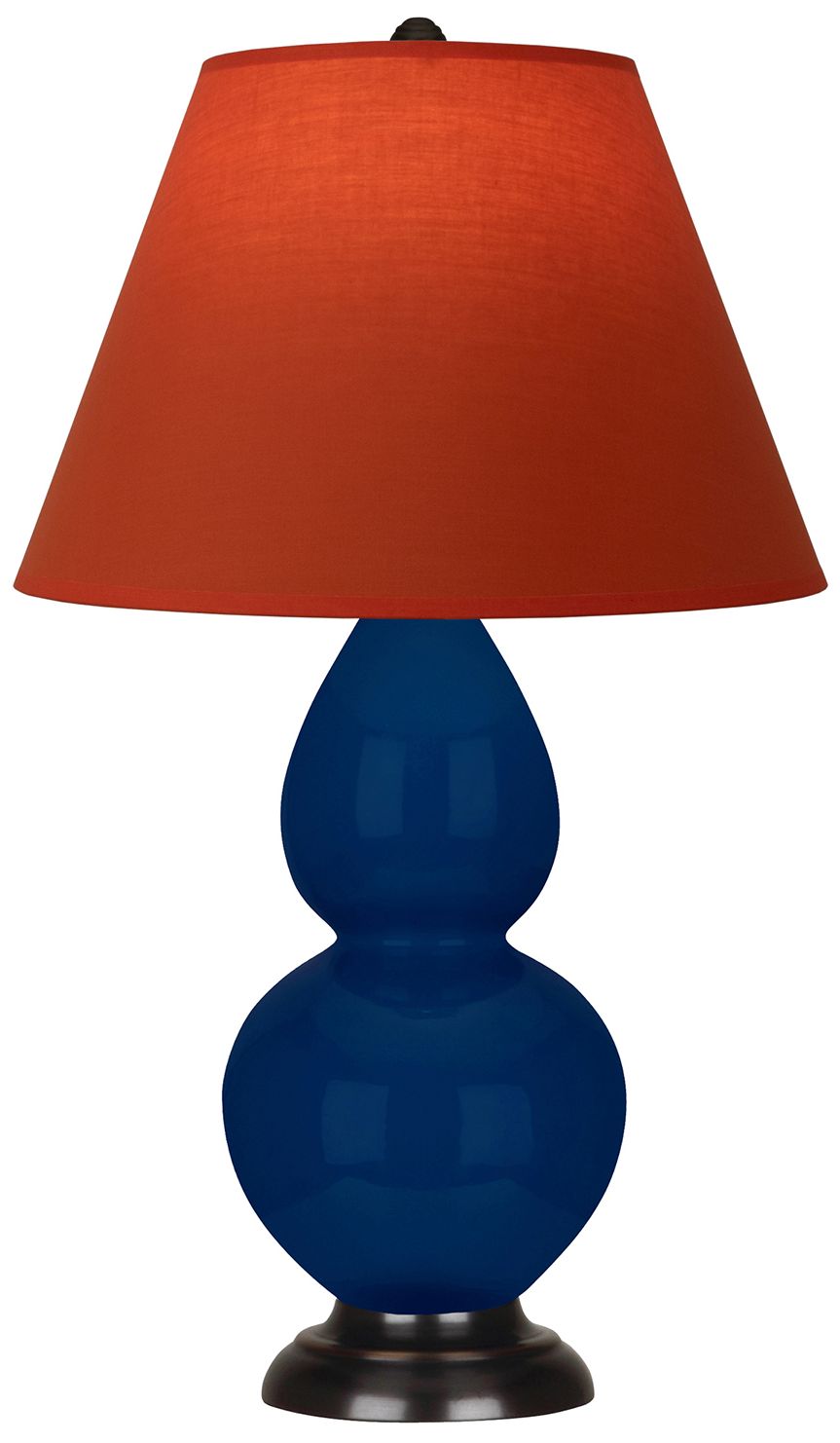 Double Gourd 23"H Cobalt & Bronze Lamp w/ Tangerine & Taupe Made to Order
