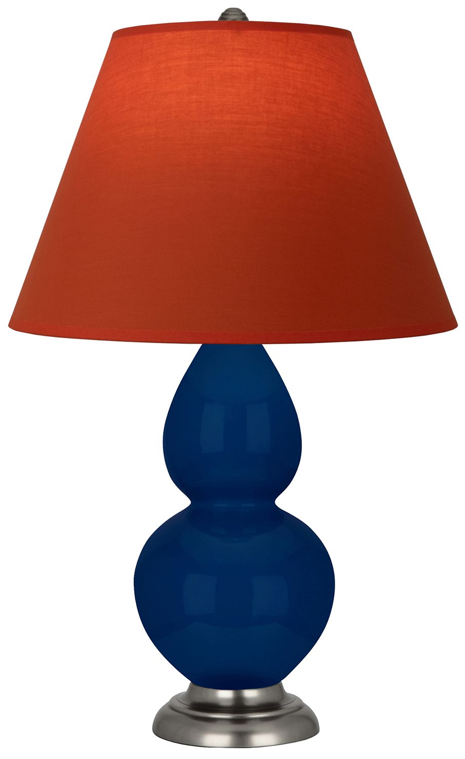 Double Gourd 23"H Cobalt & Silver Lamp w/ Tangerine & Taupe Made to Order