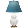Double Gourd 23"H Daisy And Brass Lamp w/ Bright Blue And Gray Shade