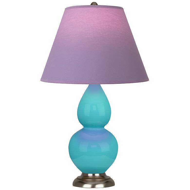 Image 1 Double Gourd 23"H Egg Blue And Silver Lamp w/ Lavender And Plum Shade