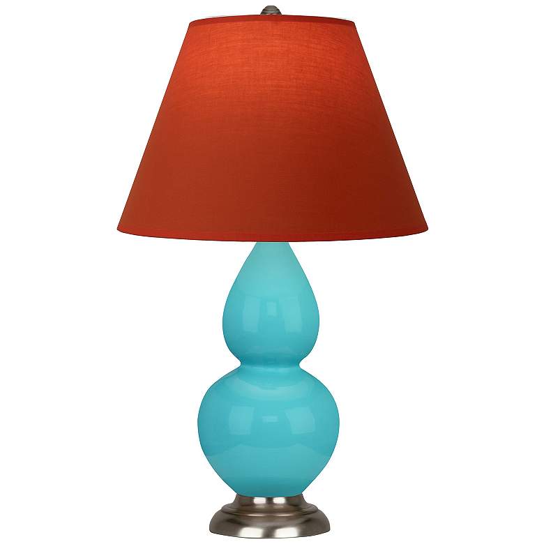 Image 1 Double Gourd 23"H Egg Blue And Silver Lamp w/ Tangerine And Taupe Shade