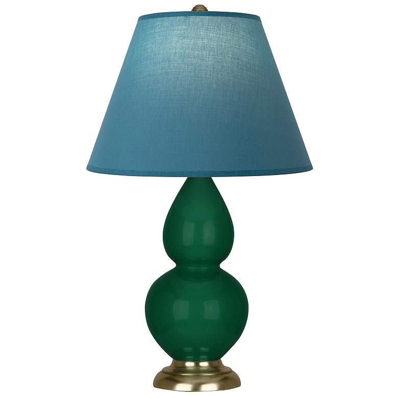 Image 1 Double Gourd 23"H Jungle And Brass Lamp w/ Bright Blue And Gray Shade