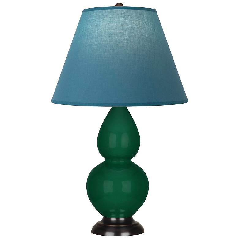 Image 1 Double Gourd 23"H Jungle And Bronze Lamp w/ Bright Blue And Gray Shade