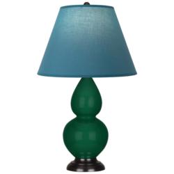 Double Gourd 23"H Jungle And Bronze Lamp w/ Bright Blue And Gray Shade