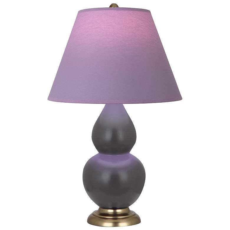 Image 1 Double Gourd 23"H Matte Ash And Brass Lamp w/ Lavender And Plum Shade