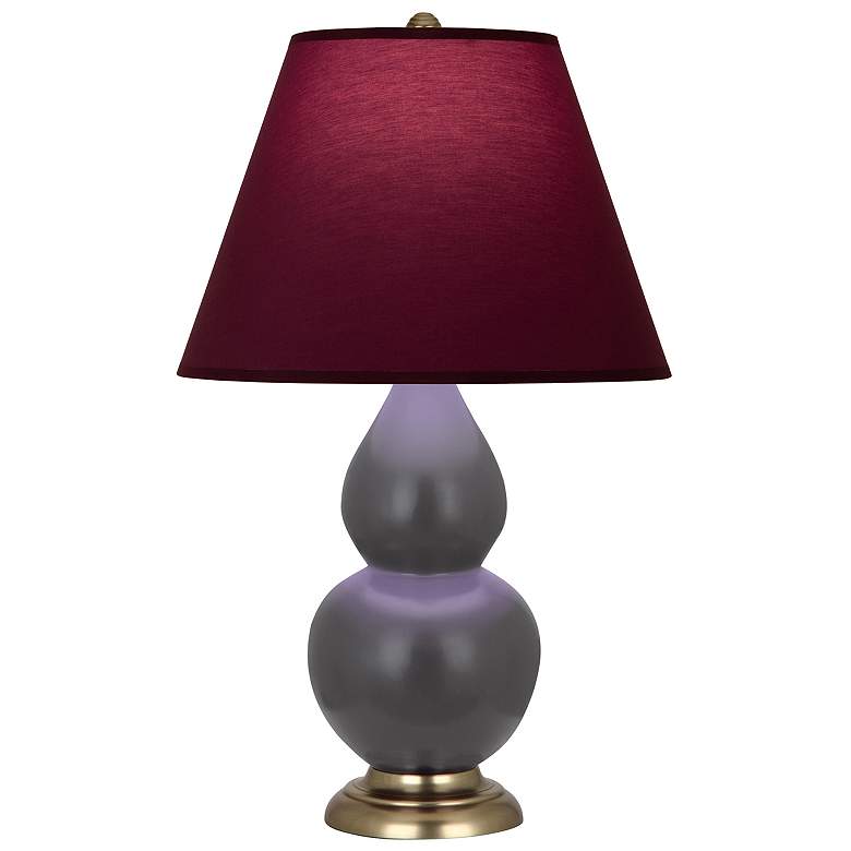 Image 1 Double Gourd 23"H Matte Ash And Brass Lamp w/ Plum And Lavender Shade