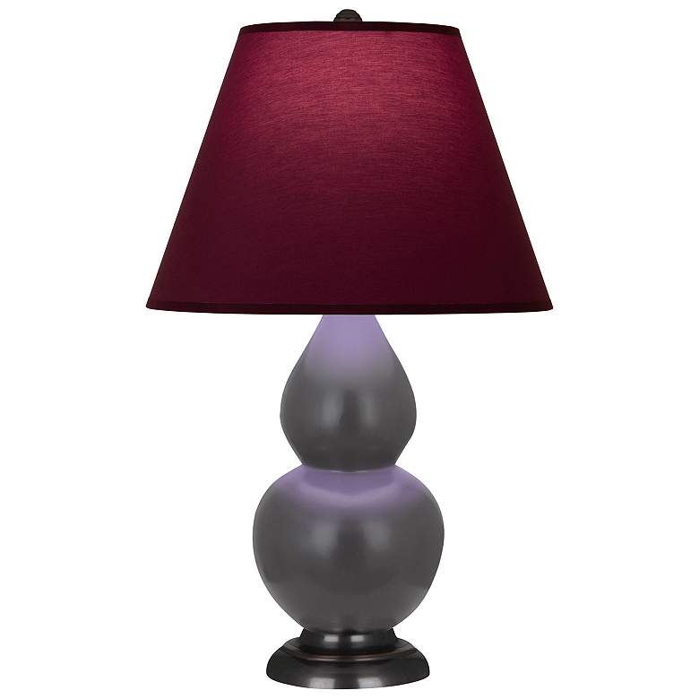 Image 1 Double Gourd 23"H Matte Ash And Bronze Lamp w/ Plum And Lavender Shade