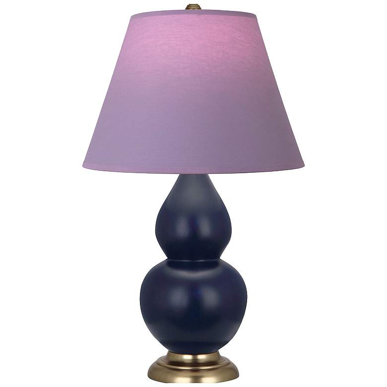 Image 1 Double Gourd 23"H Matte Blue And Brass Lamp w/ Lavender And Plum Shade