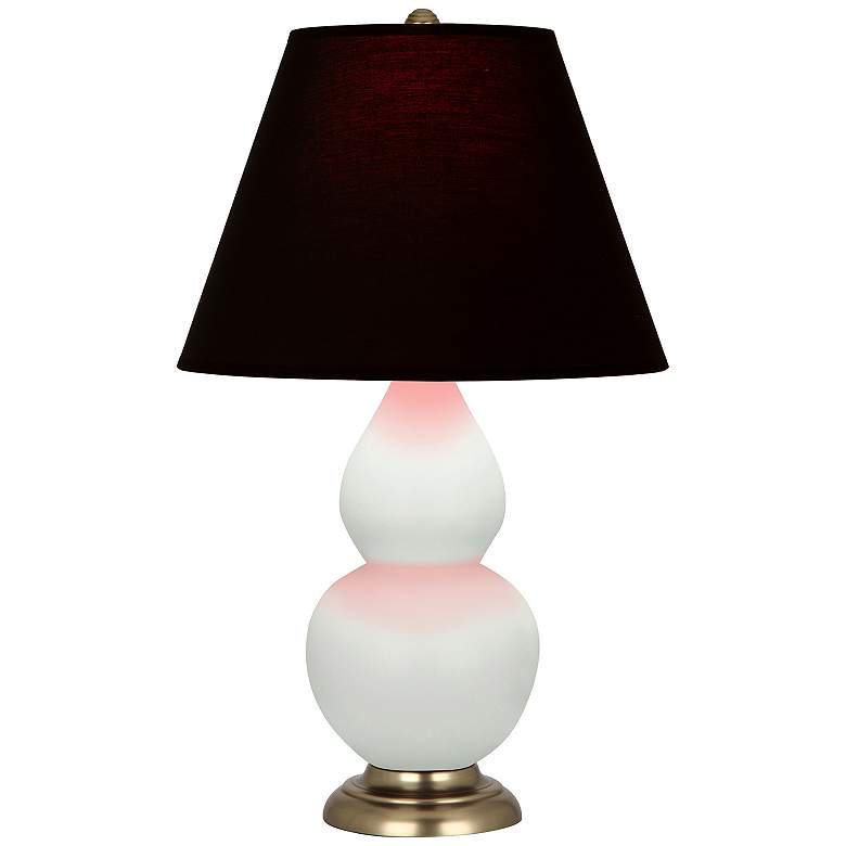 Image 1 Double Gourd 23"H Matte Celadon And Brass Lamp w/ Ink And Rose Shade