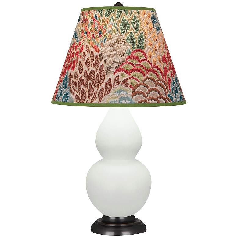 Image 1 Double Gourd 23"H Matte Celadon And Bronze Lamp w/ Fall Floral Shade