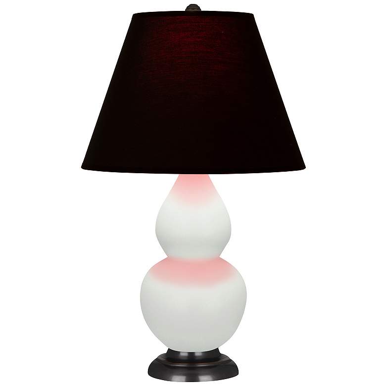 Image 1 Double Gourd 23"H Matte Celadon And Bronze Lamp w/ Ink And Rose Shade