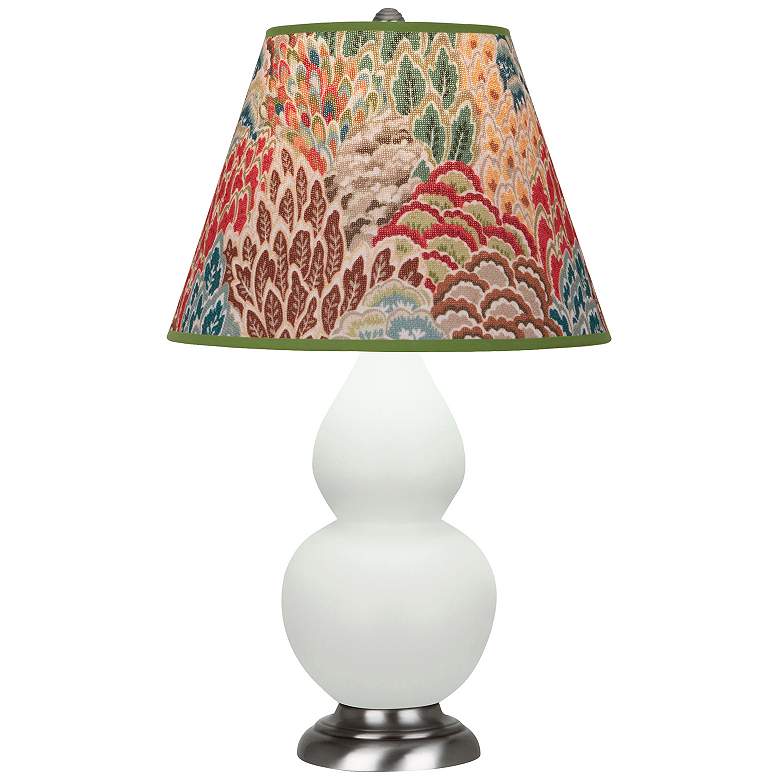 Image 1 Double Gourd 23"H Matte Celadon And Silver Lamp w/ Fall Floral Shade