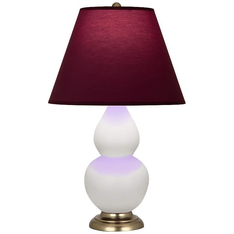 Image 1 Double Gourd 23"H Matte Lily And Brass Lamp w/ Plum And Lavender Shade