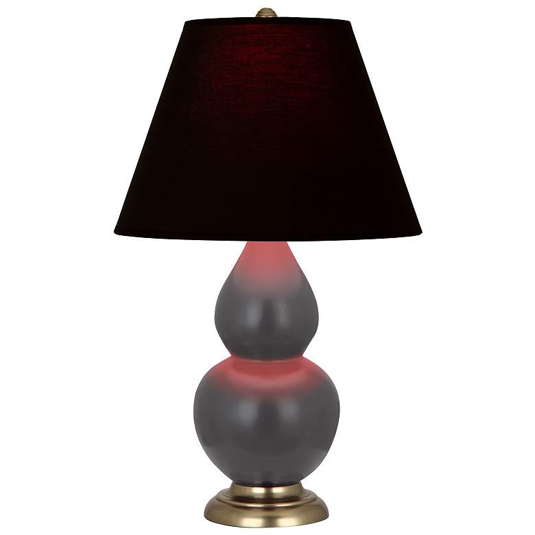 Image 1 Double Gourd 23"H Matte MatteAsh And Brass Lamp w/ Ink And Rose Shade
